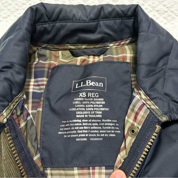 L.L. Bean Quilted Riding Jacket Plaid Lined Corduroy Trim Women’s Size XS - Picture 4 of 7